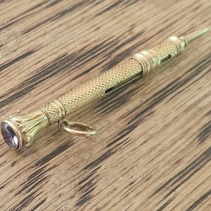 Solid 14k Yellow Gold Amethyst Retractable Pencil Antique Victorian Butler & Co